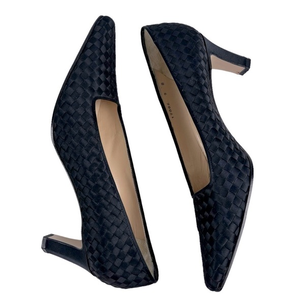 BOTTEGA VENETA 17087 POINTED TOE SILK INTRECCIATO LEATHER SOLE PUMP HEELS - Picture 4 of 14